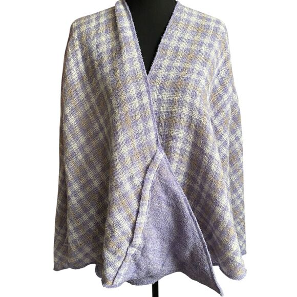 Boyne Valley Weavers Sweaters - Boyne Valley Weavers Cape Shawl Lavender Plaid Wool Alpaca Handcrafted Ireland